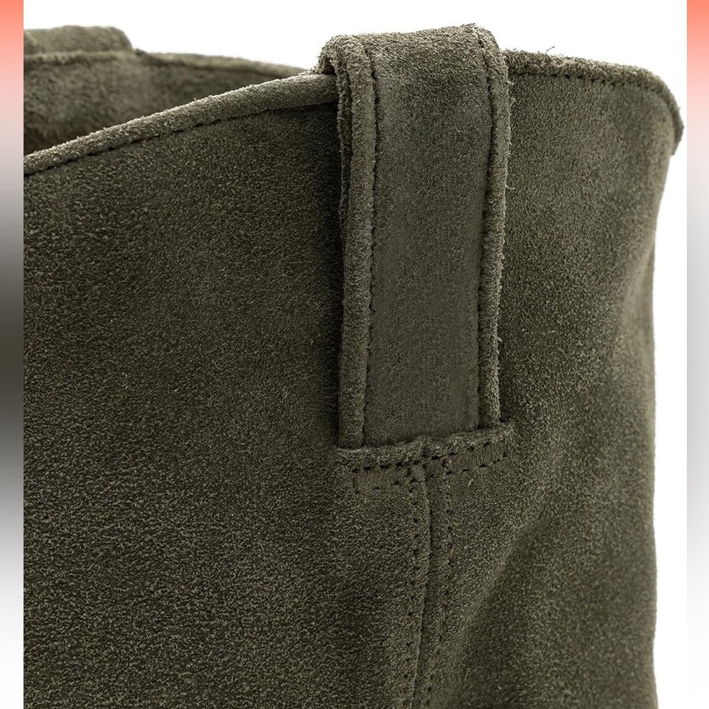 Low Stacked Heel Slouchy Knee High Western Boots Velvet Suede 1.5" Chunky Heels - Picture 3 of 9